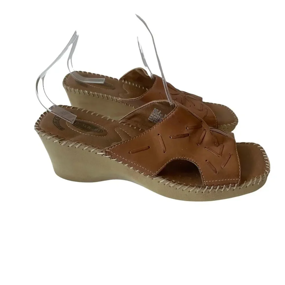Dr. Scholls Sasha Mule Sandal Wedge Platform Chunky Chonk Whipstitch Leather 9